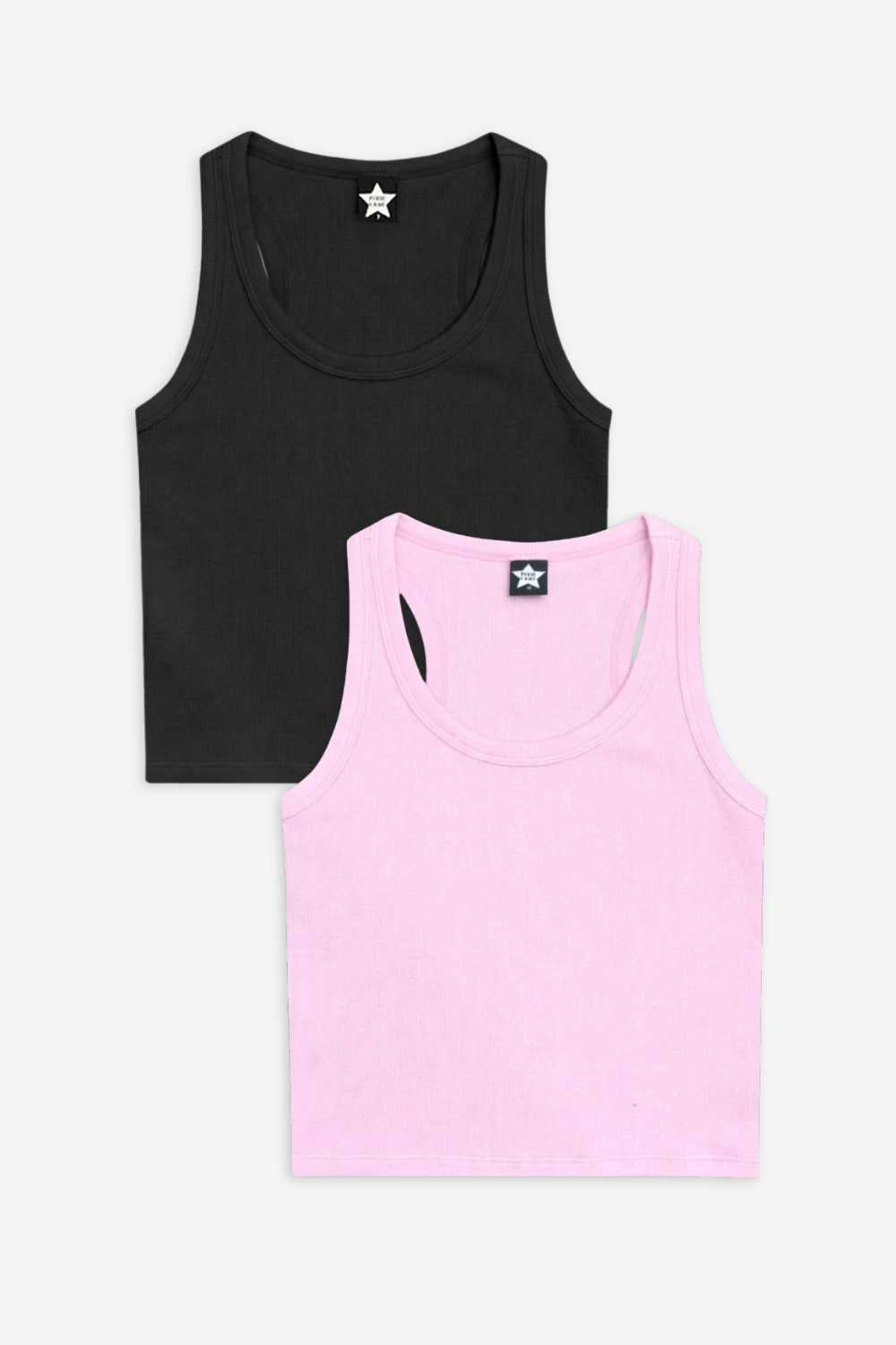 2 Pack Ultra-Soft Ribbed Scoop Racer Tank - Lt Blue Ditsy Floral | Lt Pink Ditsy Floral