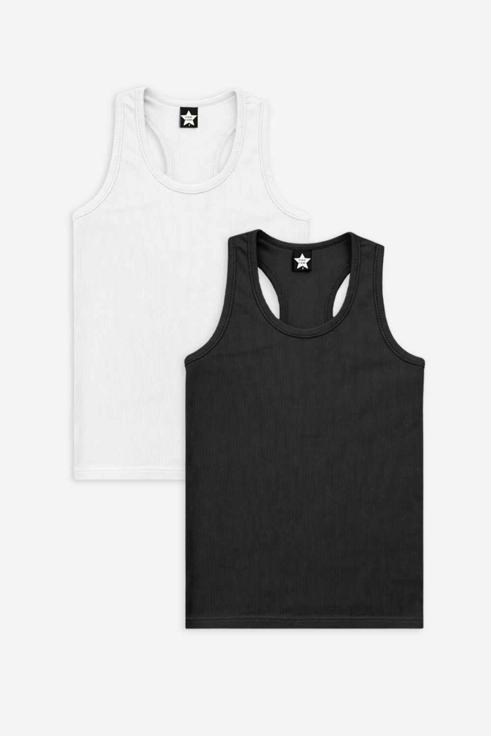 2 Pack - Ribbed Racerback Tank - Black | White Hibiscus Floral - NEW!