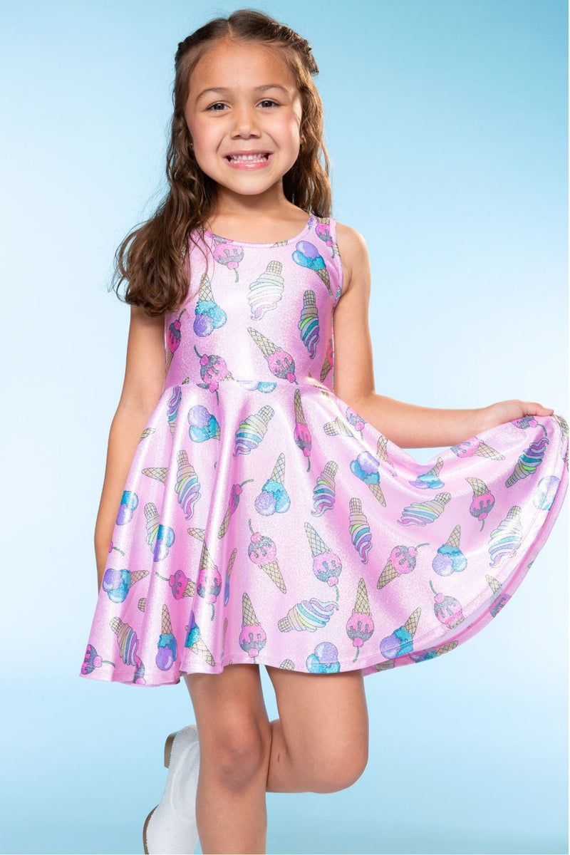 Glitter Tank Super Twirl Dress - Pink Glitter Ice Cream