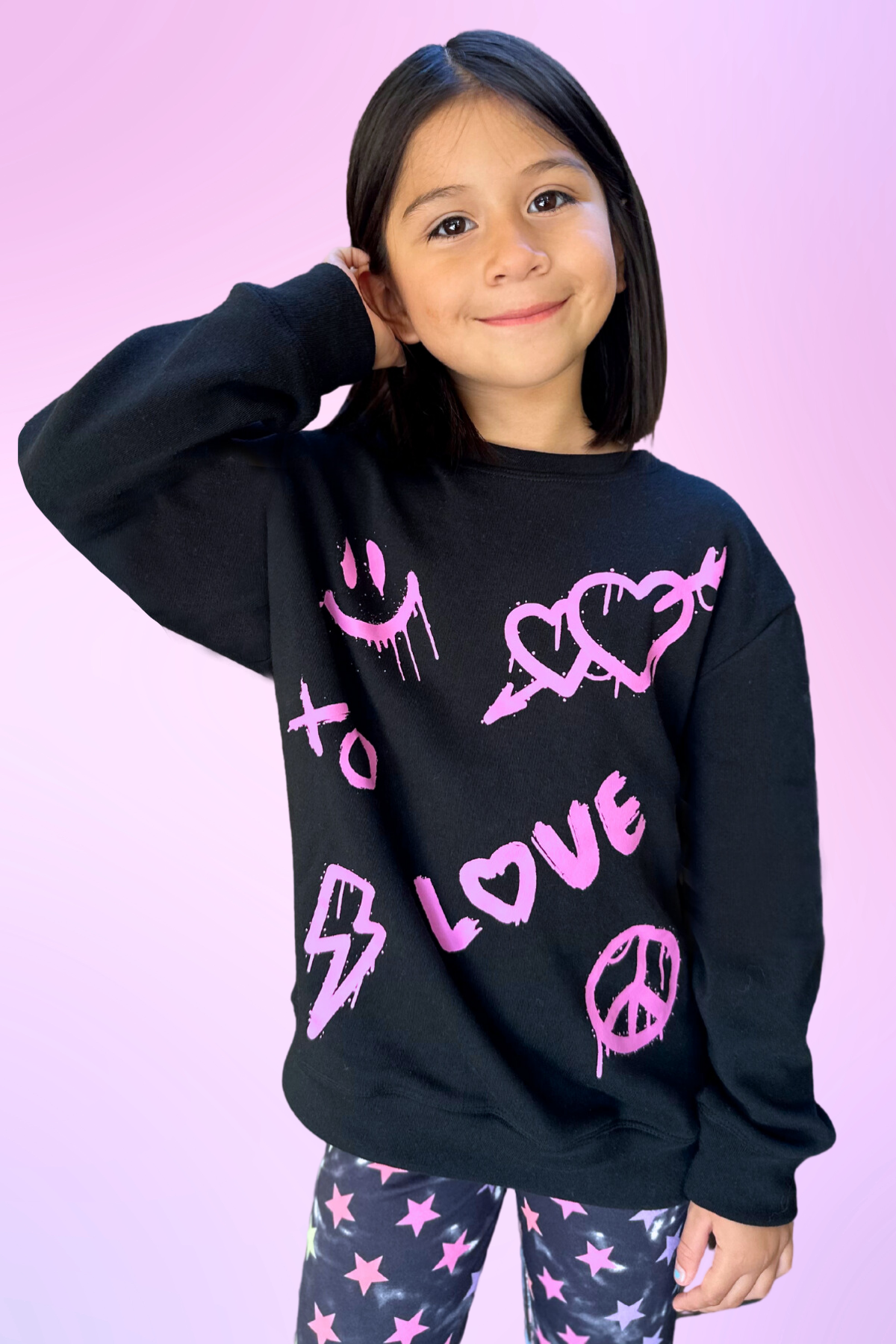 Cotton Soft French Terry Oversized Sweatshirt - Neon Violet Sequin Bear