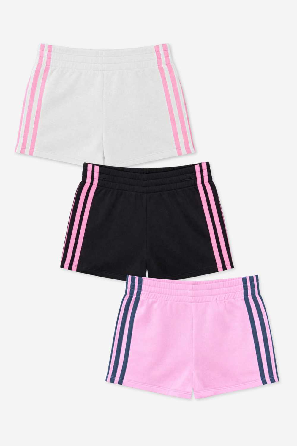 3 Pack - French Terry Smocked Striped Short - Black Pink | Ivory Pink | Pink Denim