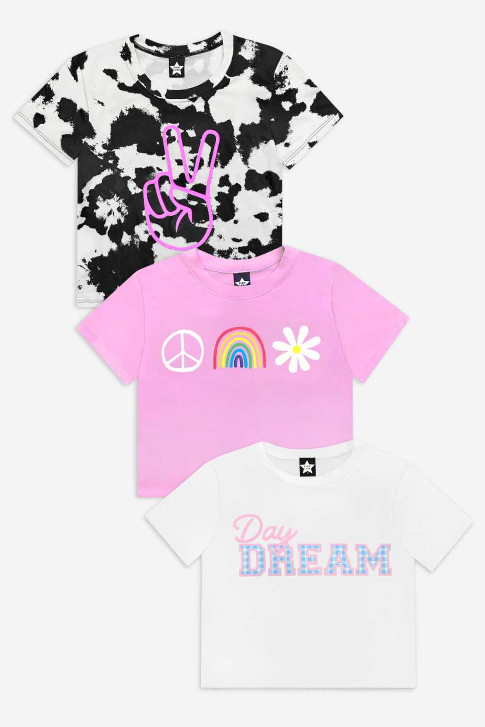 3 Pack Simply Soft Easy Tee - Black Tie Dye Neon Pink Peace | Ivory Gingham Daydream | White Pink Beach - NEW!