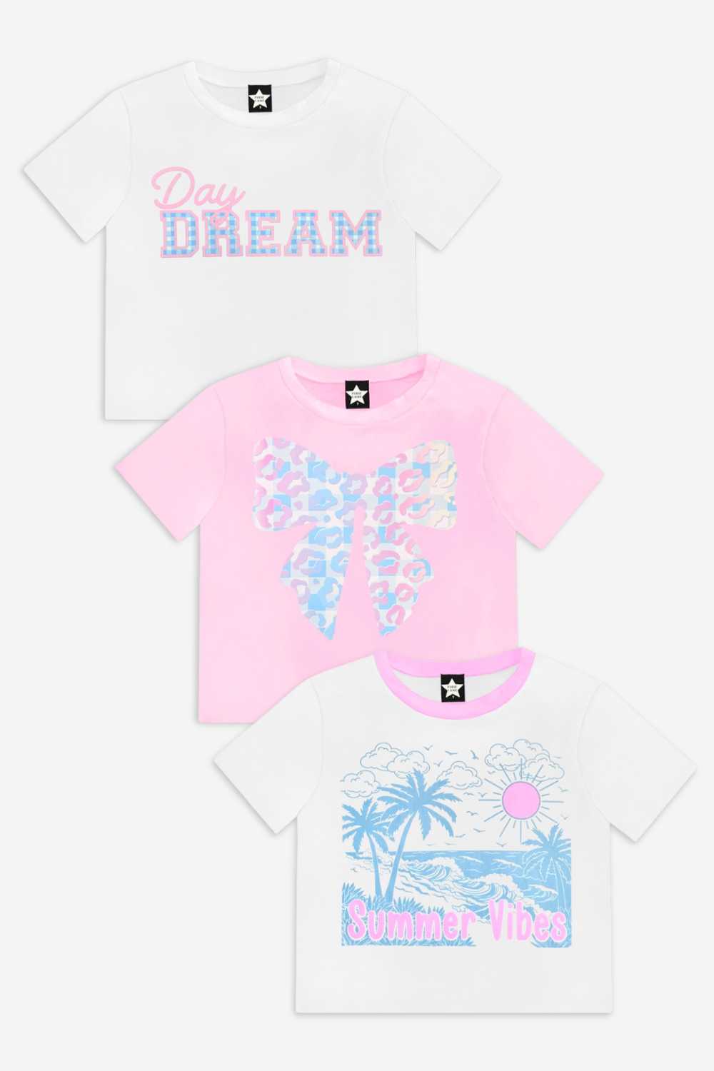 3 Pack Simply Soft Easy Tee - Black Tie Dye Neon Pink Peace | Ivory Gingham Daydream | White Pink Beach - NEW!