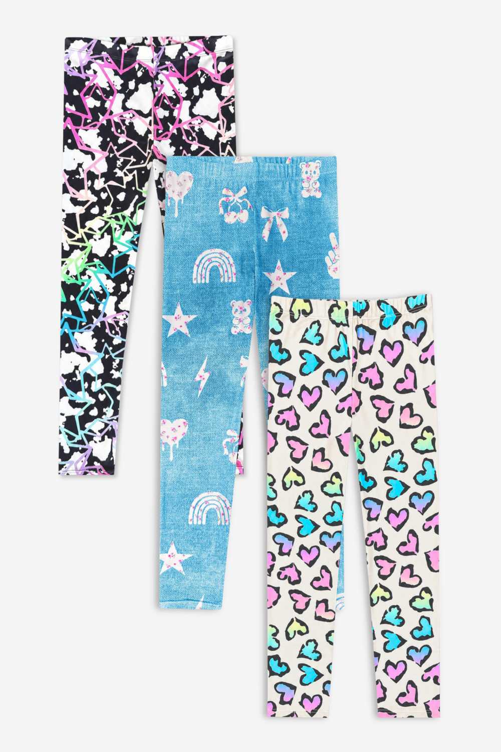 3-Pack Simply Soft Long Legging. - Black Cream Rainbow | Denim Ivory Floral | Rainbow Leopard Heart - NEW!