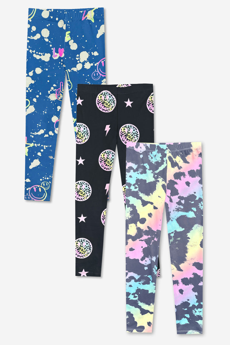 3-Pack Simply Soft Long Legging - Rainbow Tie Dye | Denim Bleach Emojis | Black Rainbow Leopard Smile - NEW!