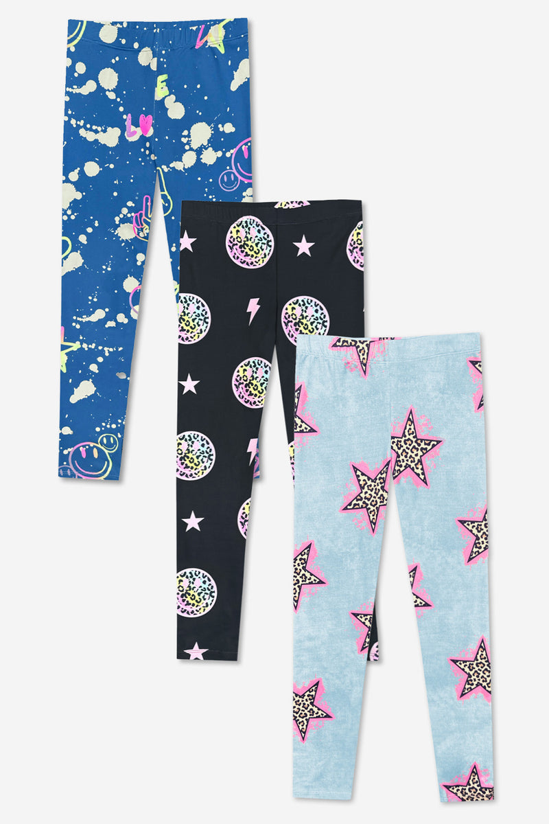3-Pack Simply Soft Long Legging - Denim Bleach Emojis | Black Rainbow Leopard Smile | Denim Leopard Star - NEW!
