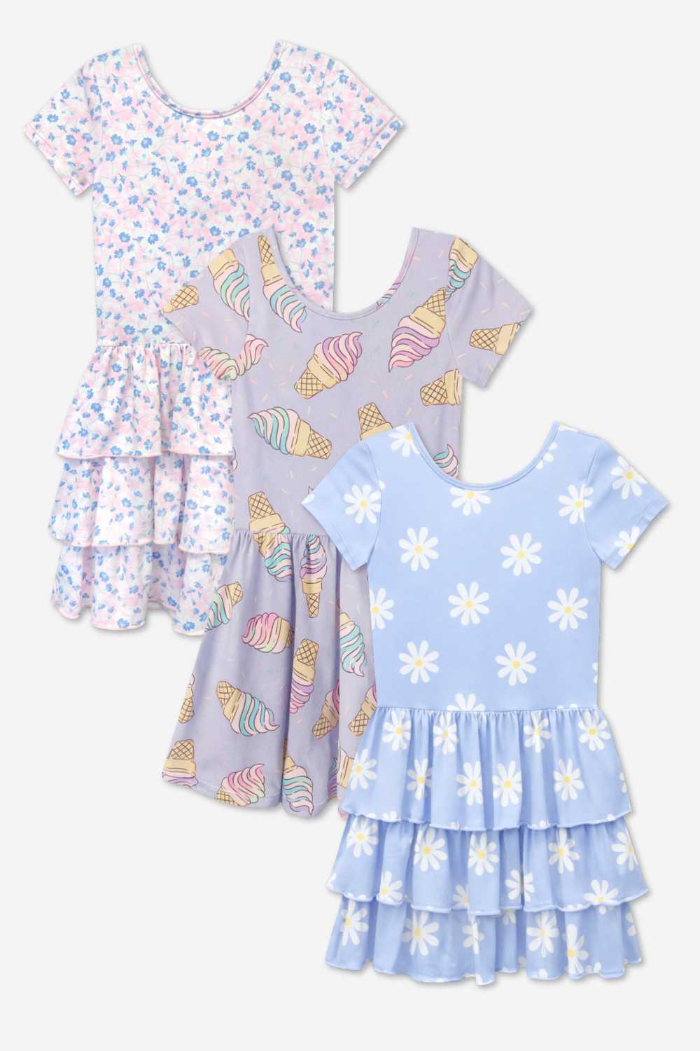 3-Pack Simply Soft Short Sleeve Dress - Pastel Rainbow Unicorn | Pink Daisy Rainbow | Light Blue Daisy - NEW!