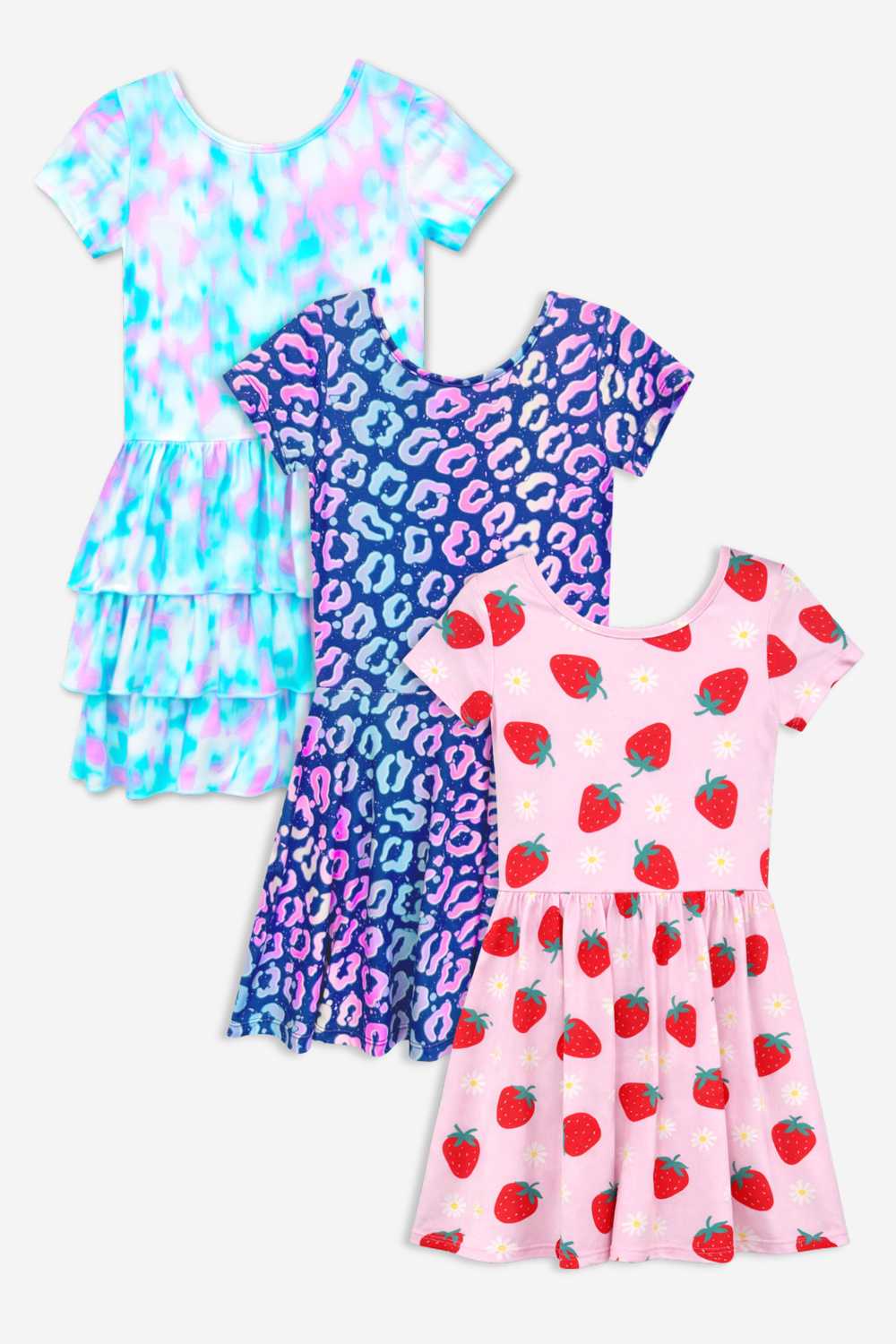 3-Pack Simply Soft Short Sleeve Dress - Pastel Rainbow Unicorn | Pink Daisy Rainbow | Light Blue Daisy - NEW!