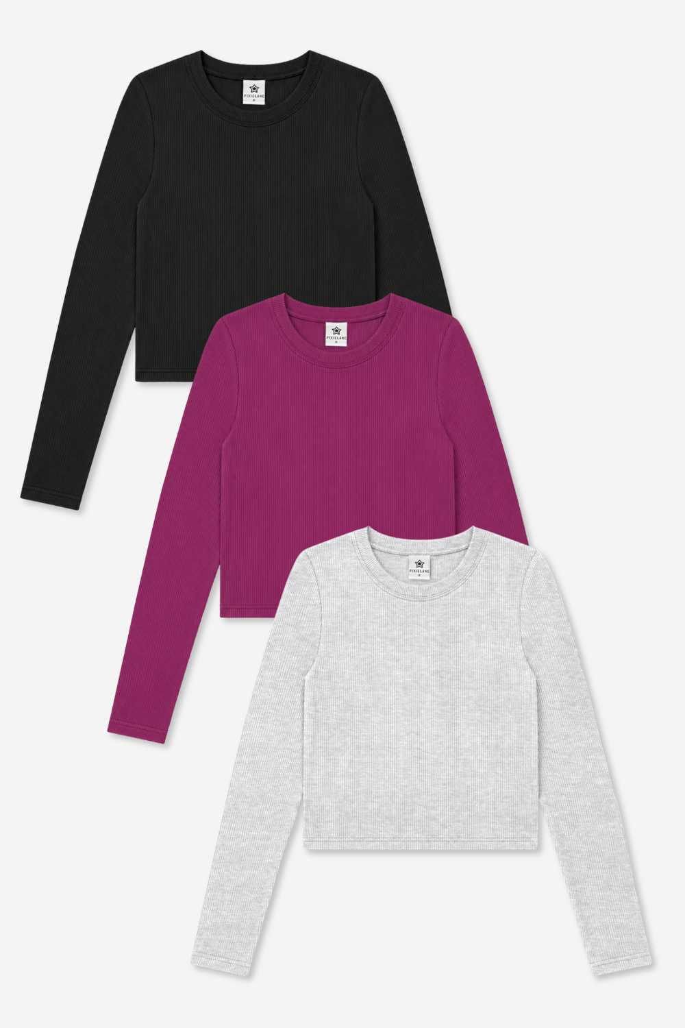 3-Pack Ultra-Soft Ribbed Fitted L/S Tee - Black | Hot Pink | Soft Lilac - NEW!