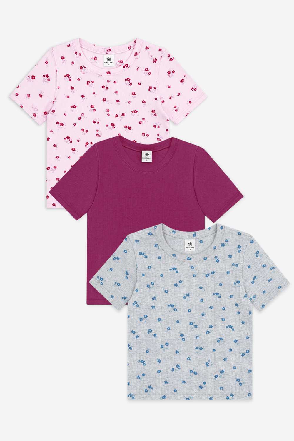3-Pack Ultra-Soft Ribbed Fitted Tee - Black | White | Petal Pink