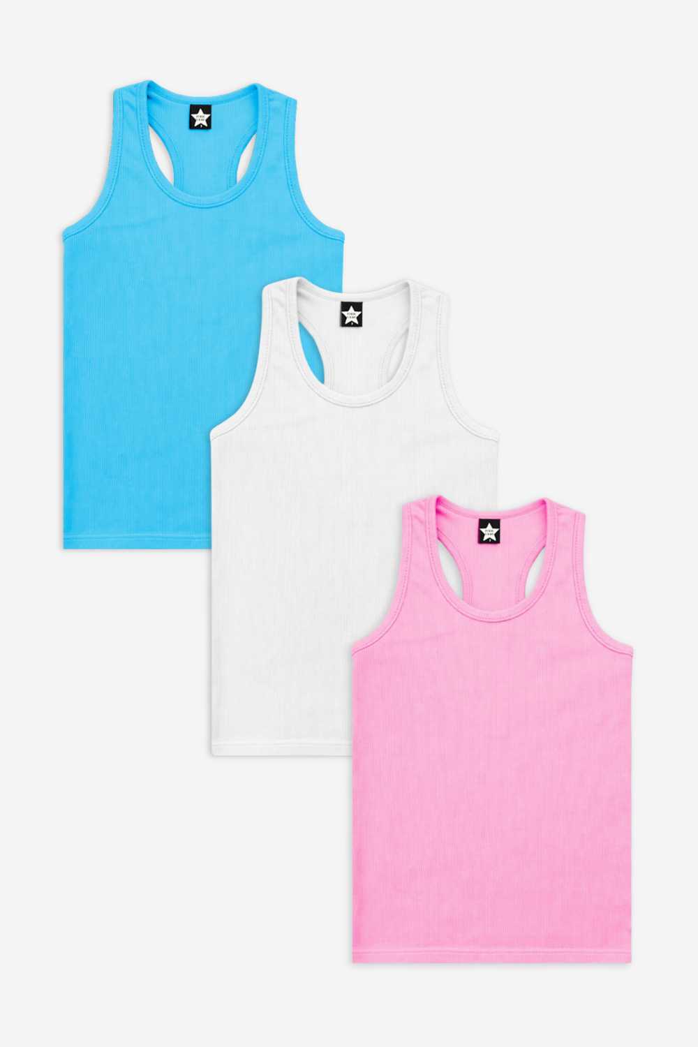 3 Pack - Ribbed Racerback Tank - Neon Lime | Black | White Hibiscus Floral - NEW!
