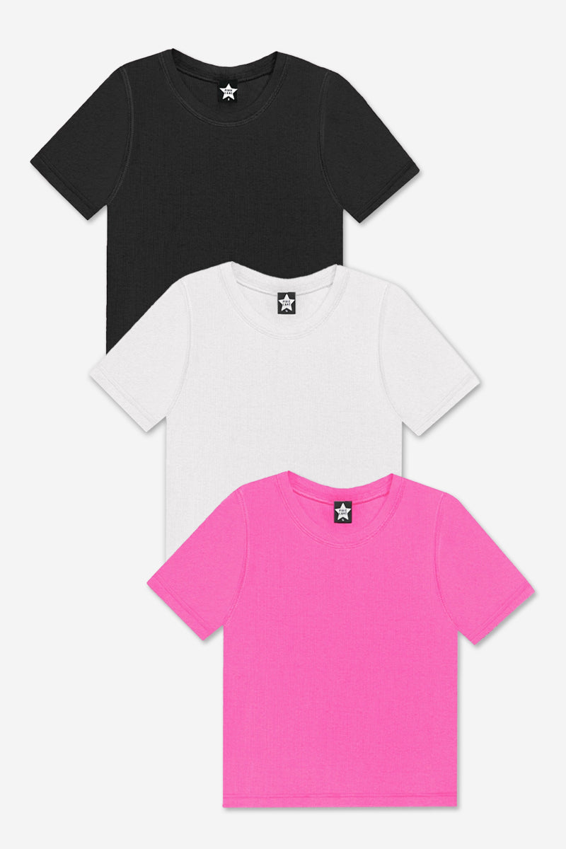 3-Pack Ultra-Soft Ribbed Fitted S/S Tee - Black | White | Hot Pink - NEW! - Labor Day Sale!