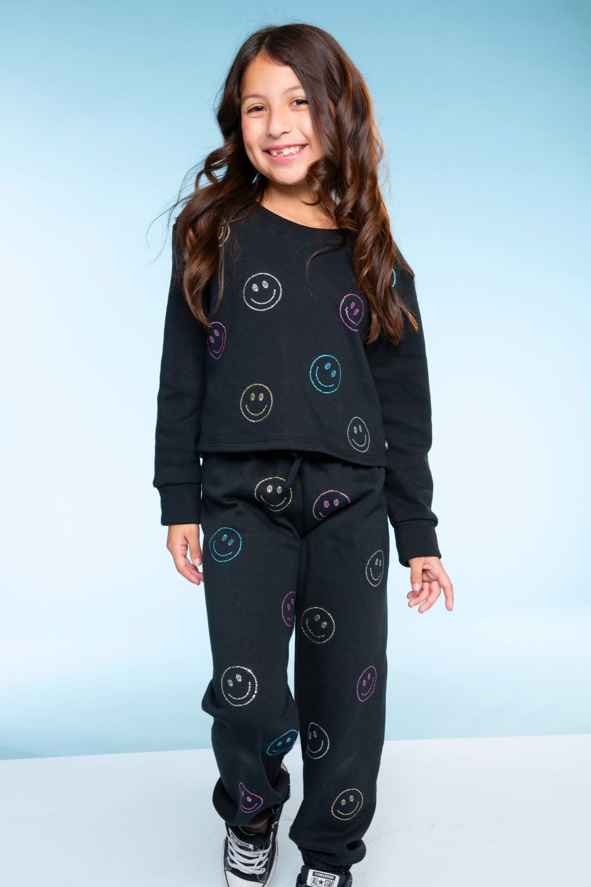 Cotton Soft French Terry Easy Crew Sweatshirt - Heather Grey Rainbow Heart