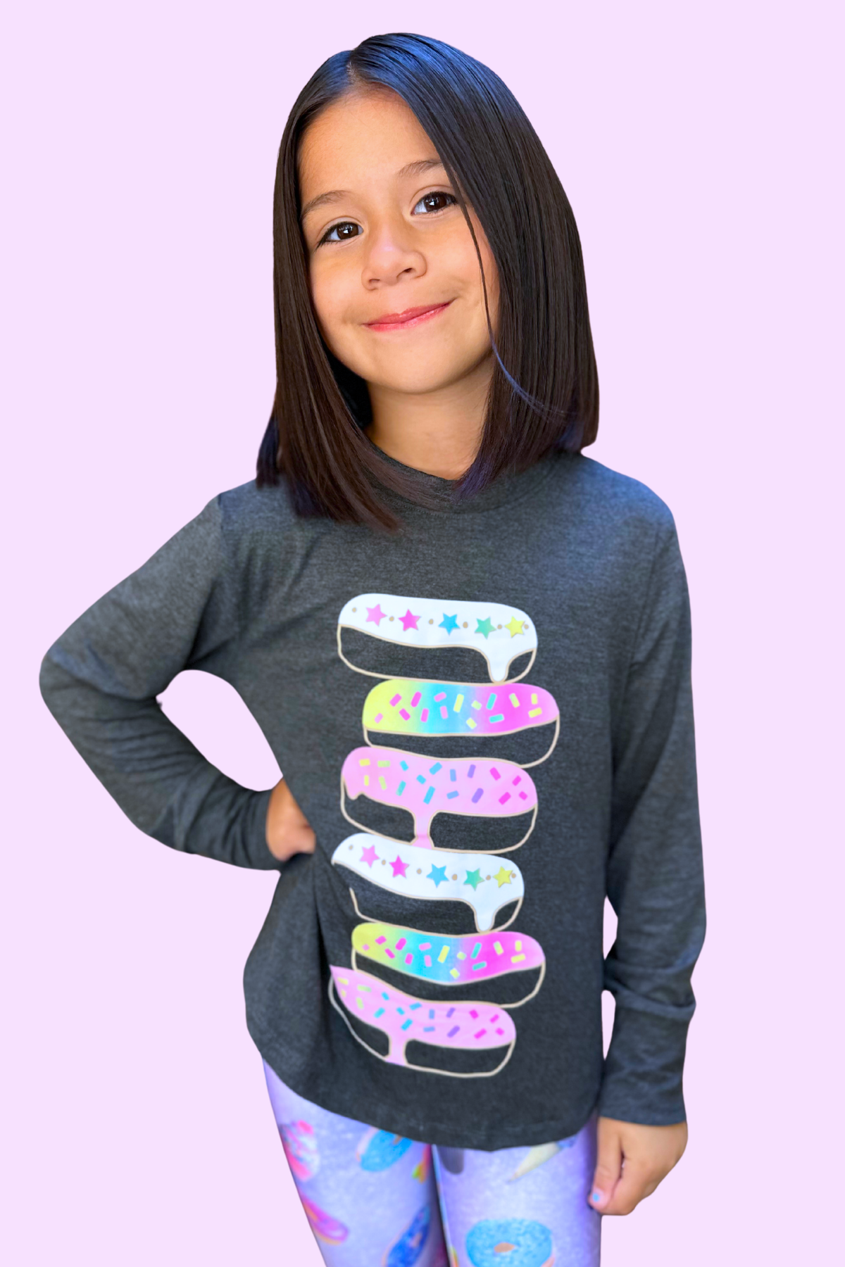 Modal Long Sleeve Shirttail Top - Black Rainbow Peace Love