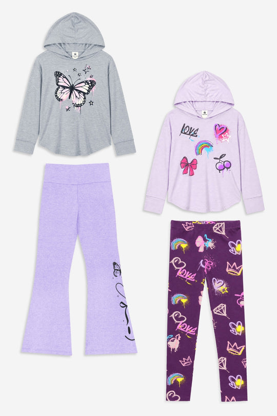4 Pack Pullover Hoodies Legging Flare Set