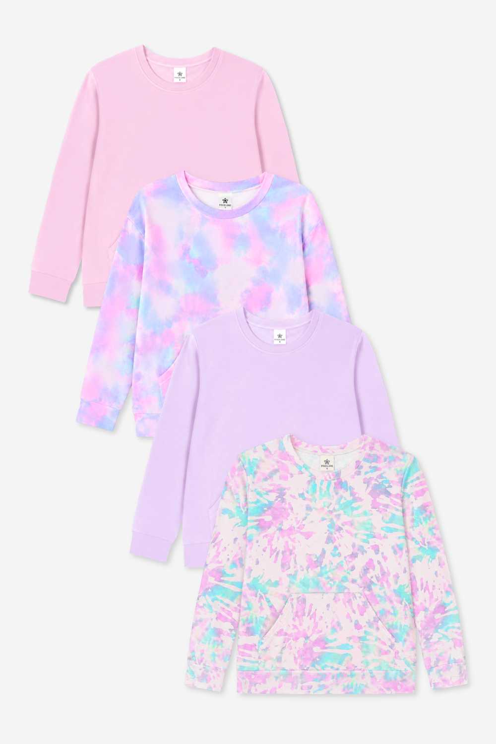 4 Pack Simply Soft Kanga Pocket Crew Top - Dusty Pink | Blush Tie Dye | Lilac | Lilac Tie Dye - NEW!