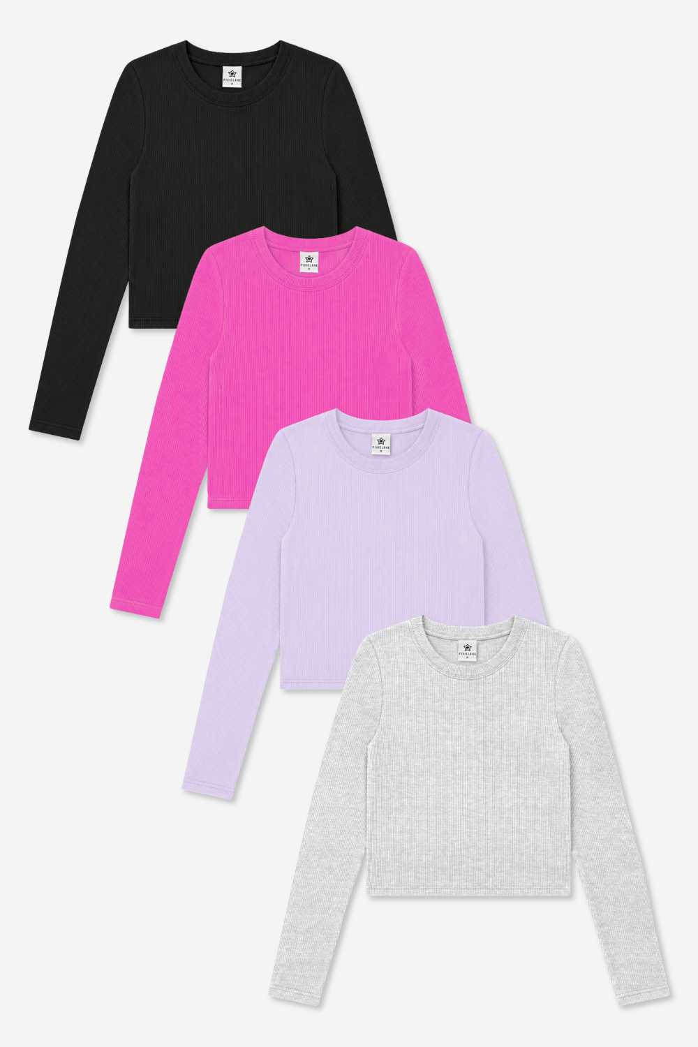 4-Pack Ultra-Soft Ribbed Fitted L/S Tee - Black (x2) | Light Ash Grey | Burgundy - NEW!