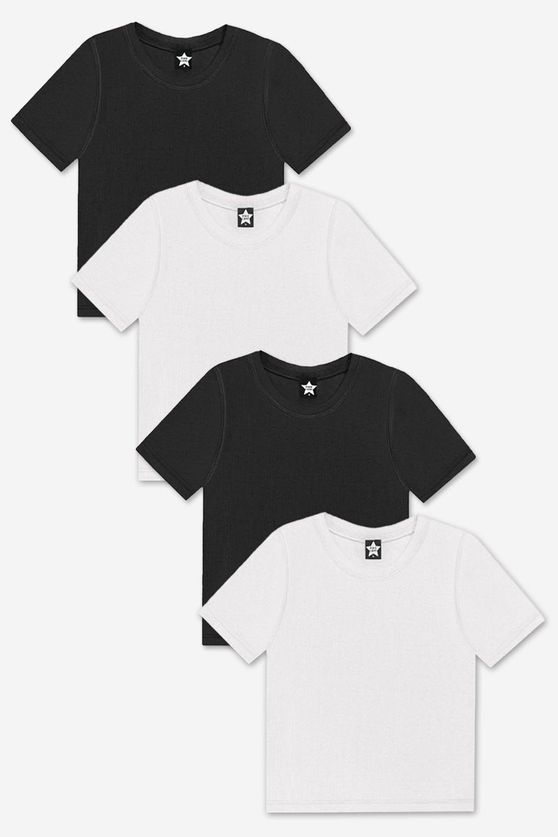 4-Pack Ultra-Soft Ribbed Fitted S/S Tee - Black | White - NEW! - Labor Day Sale!