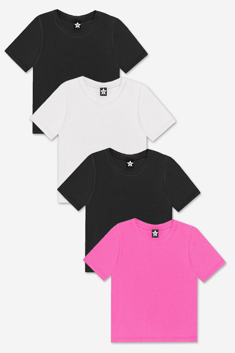 4-Pack Ultra-Soft Ribbed Fitted S/S Tee - Black | White | Hot Pink - NEW! - Labor Day Sale!