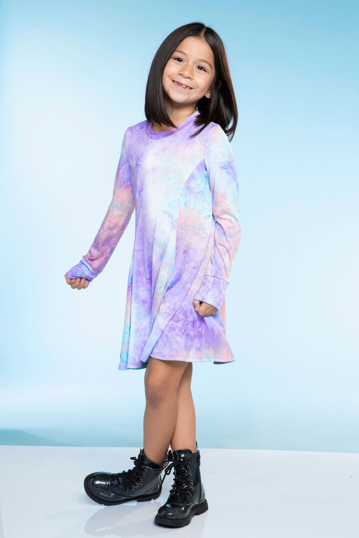Simply Soft Long Sleeve Twirl Dress - Neon Lt Pink Leopard Splatter
