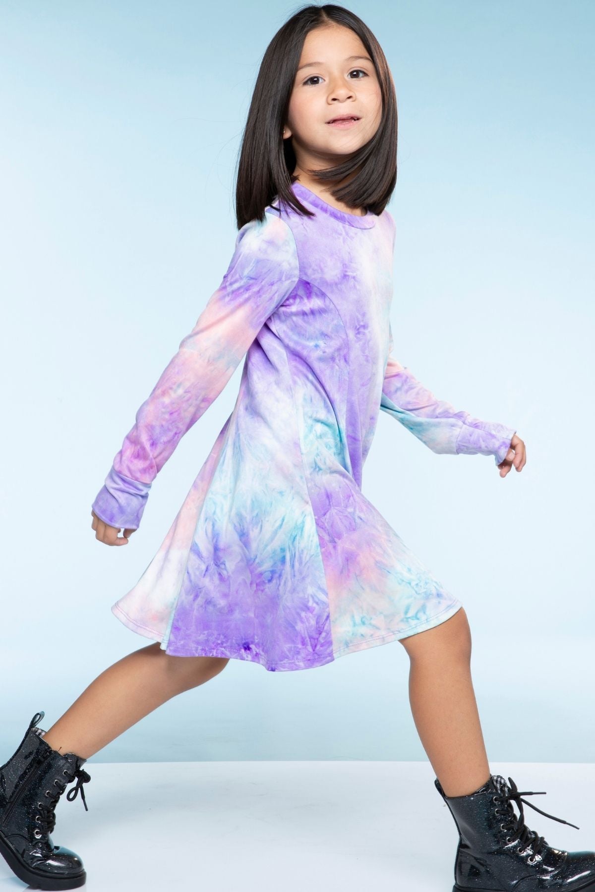 Simply Soft Long Sleeve Twirl Dress - Neon Lt Pink Leopard Splatter