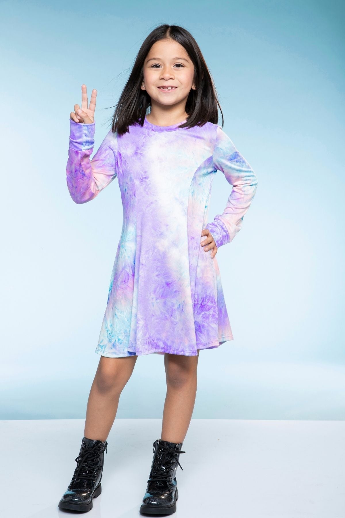 Simply Soft Long Sleeve Twirl Dress - Neon Lt Pink Leopard Splatter