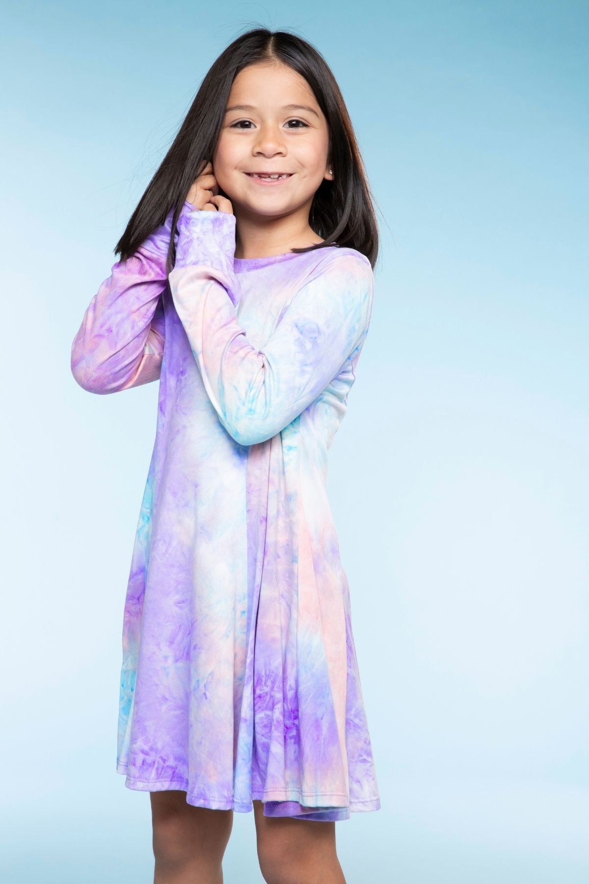 Simply Soft Long Sleeve Twirl Dress - Neon Lt Pink Leopard Splatter