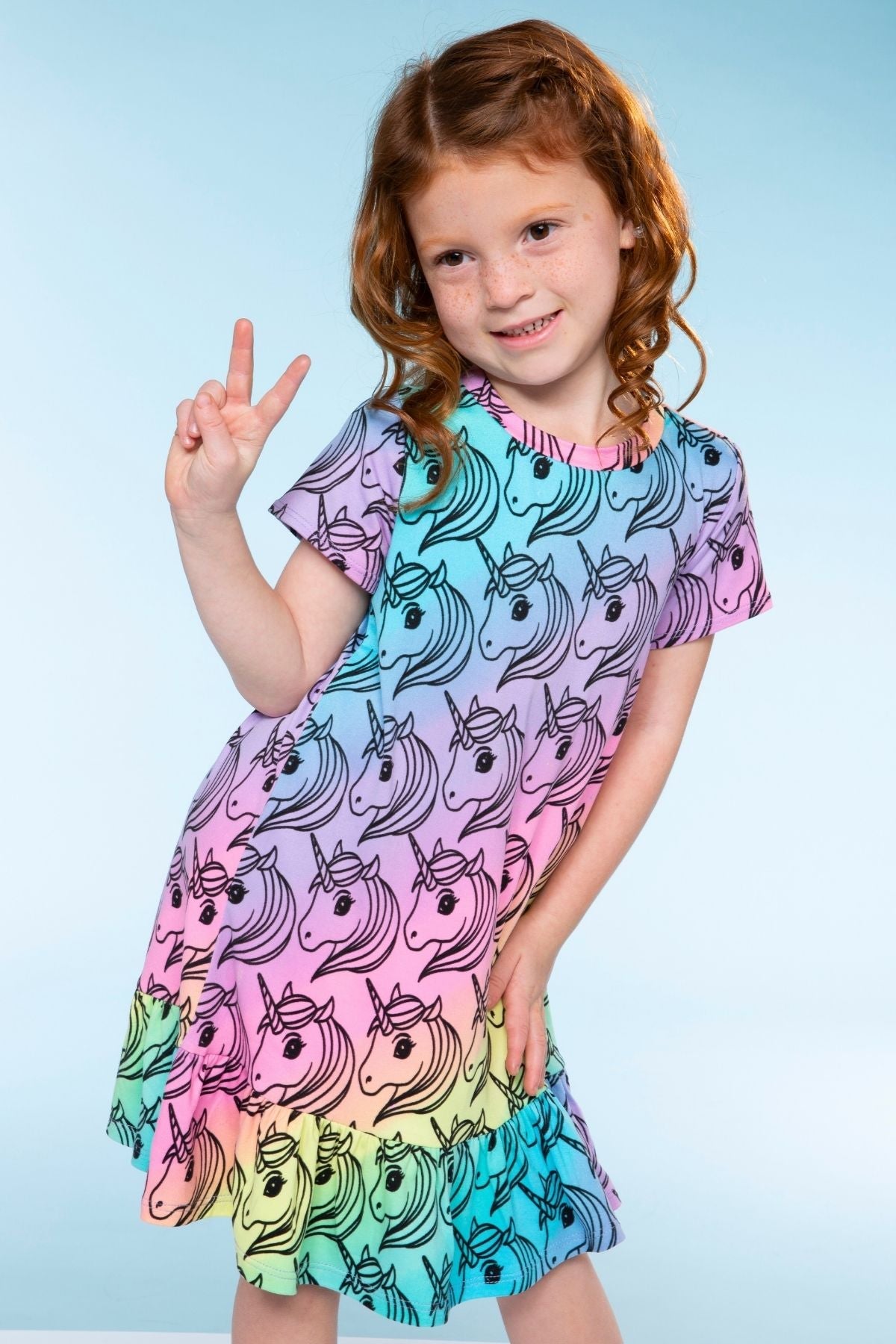 Simply Soft Short Sleeve Ruffle Lounge Dress - Lilac Rainbow Gummy Bear