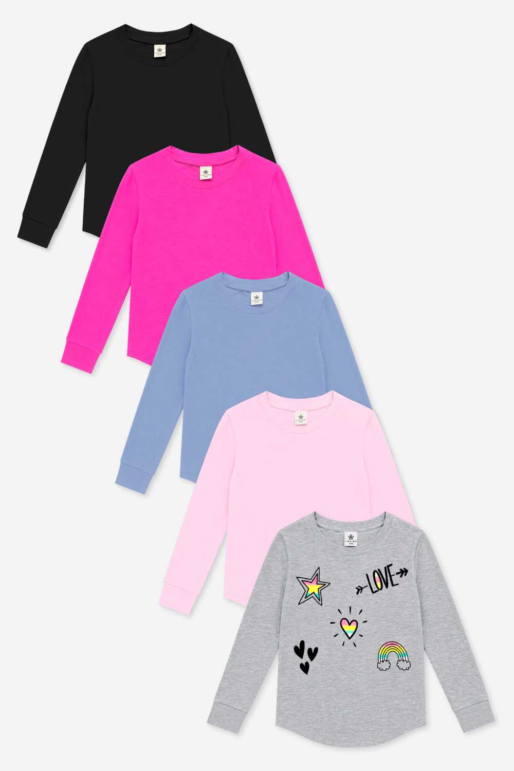 5-Pack Modal Long Sleeve Shirttail Top - Light Pink | Denim | Hot Pink | Black | Heather Grey Rainbow Love Icons - NEW!