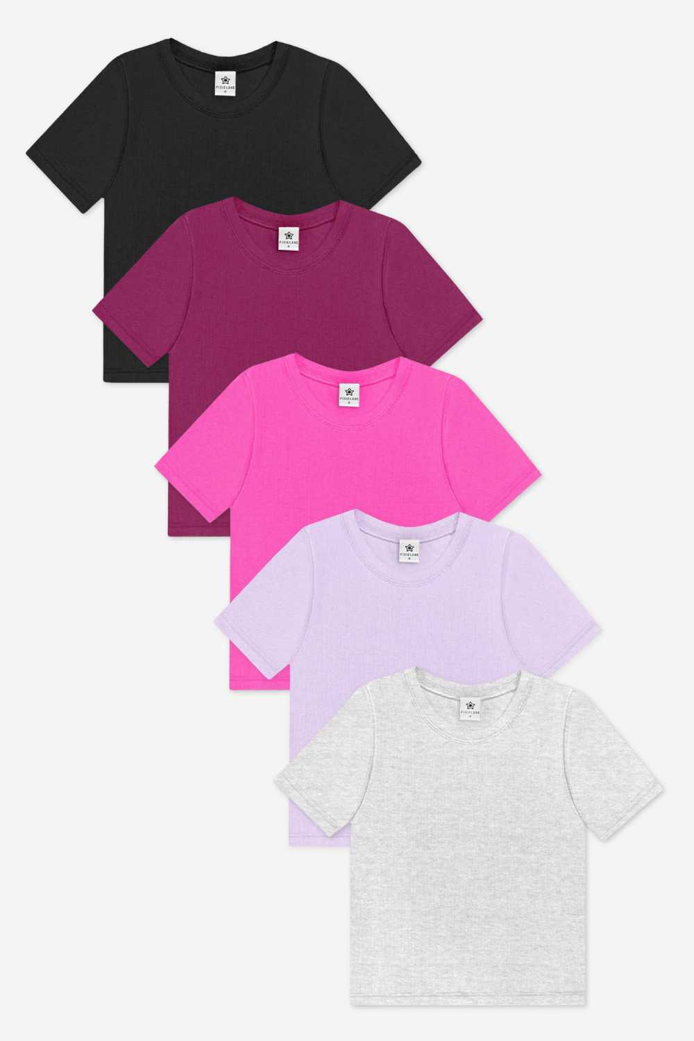 5-Pack Ultra-Soft Ribbed Fitted Tee - Black | Burgundy | Soft Lilac | Hot Pink | Light Ash Grey - NEW!