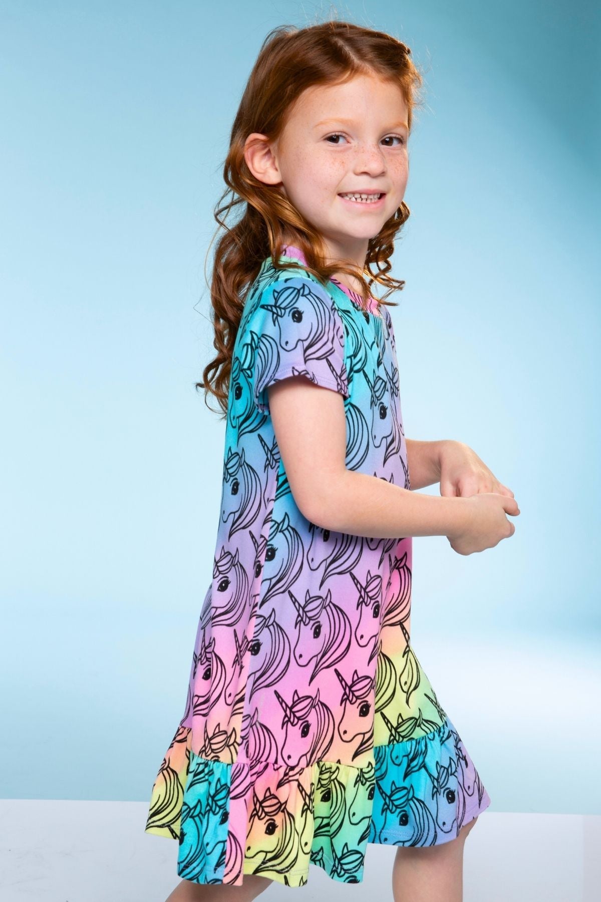 Simply Soft Short Sleeve Ruffle Lounge Dress - Lilac Rainbow Gummy Bear