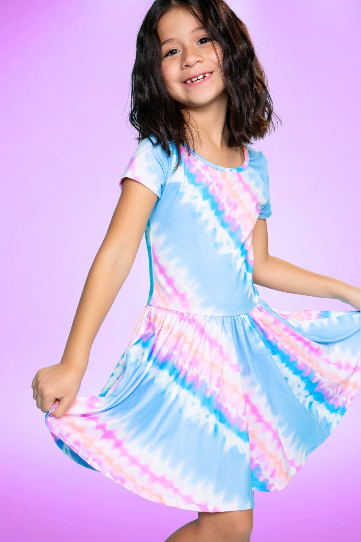 Simply Soft Short Sleeve Be Happy Dress - Tie Dye Rainbow Donuts