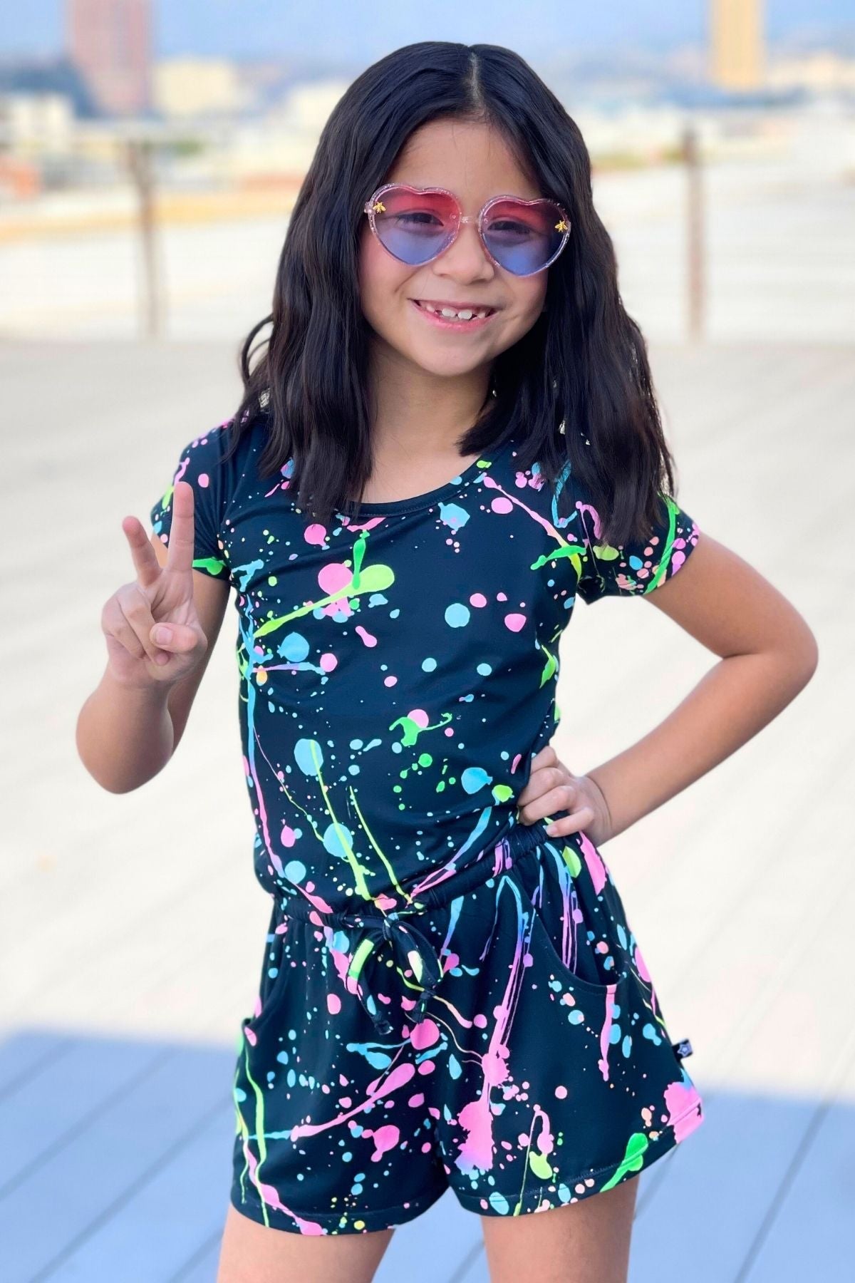 Simply Soft Short Sleeve Romper - Pink Teal Tie Dye
