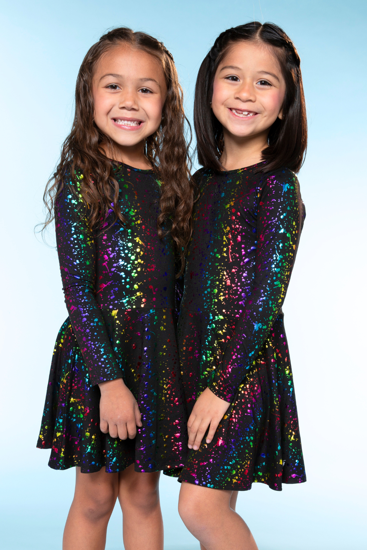 Simply Soft Long Sleeve Skater Dress - Black Tie Dye Rainbow Icons