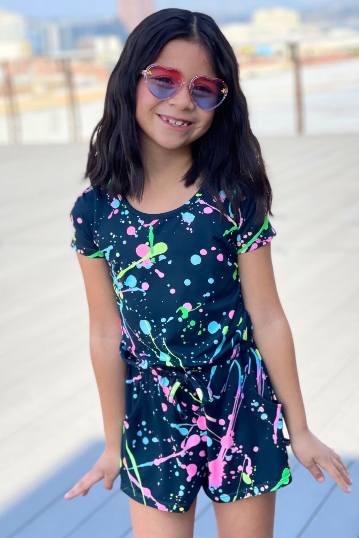 Simply Soft Short Sleeve Romper - Pink Teal Tie Dye