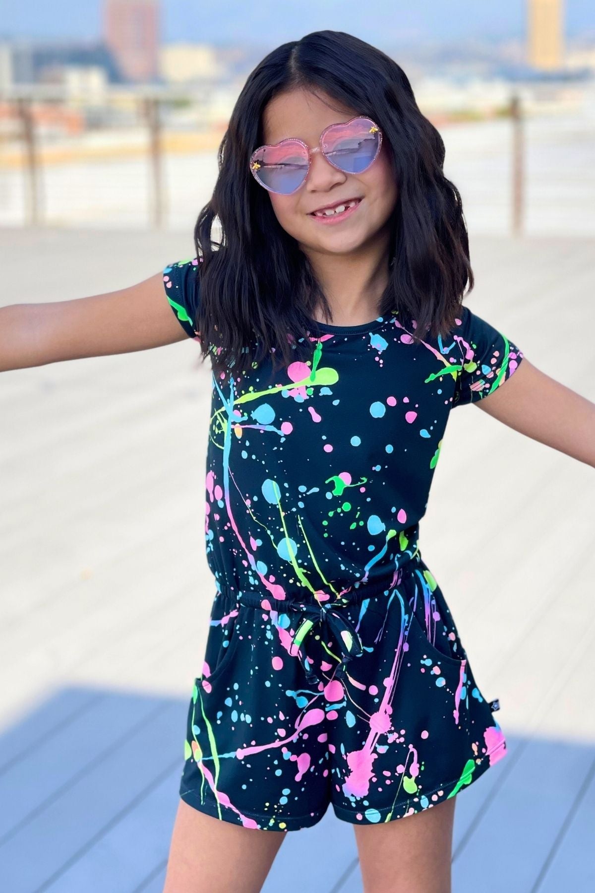 Simply Soft Short Sleeve Romper - Pink Teal Tie Dye