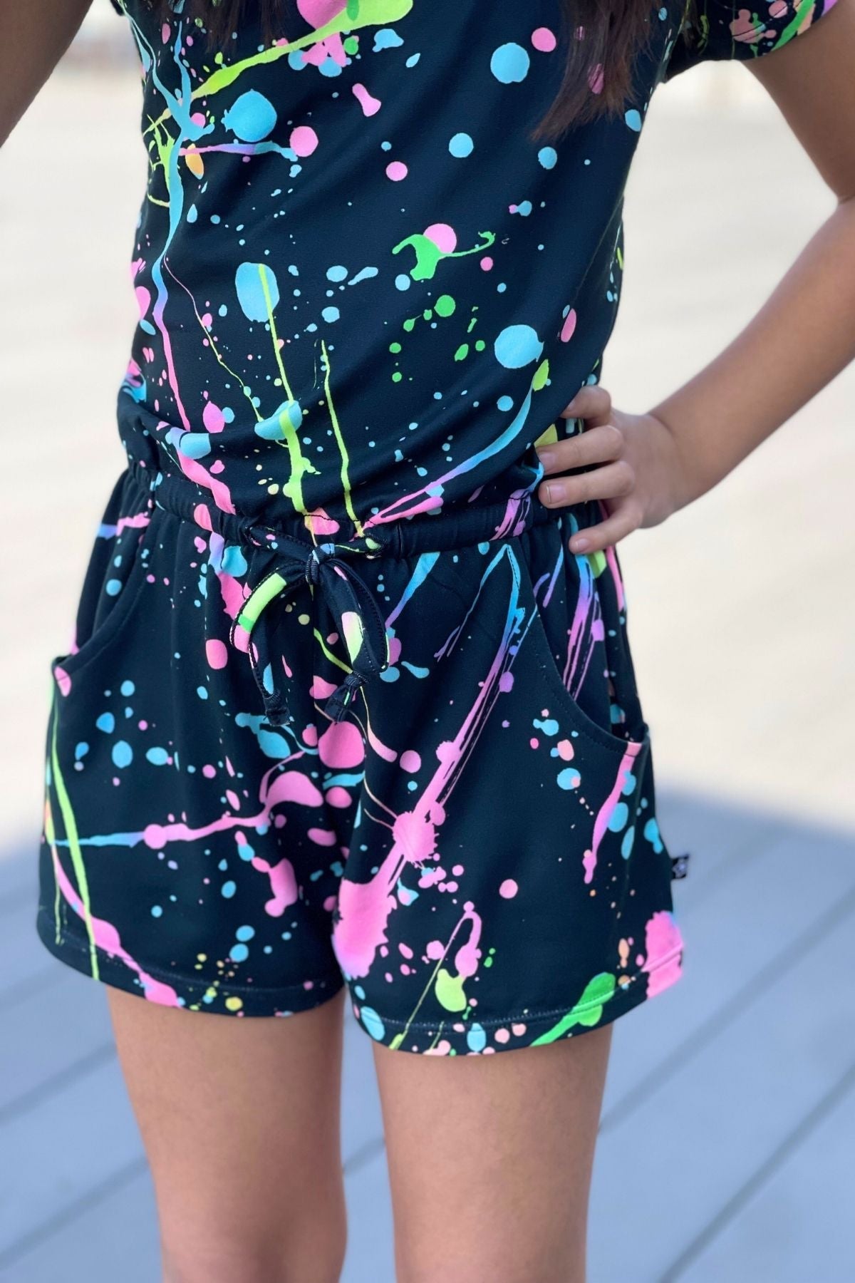 Simply Soft Short Sleeve Romper - Pink Teal Tie Dye