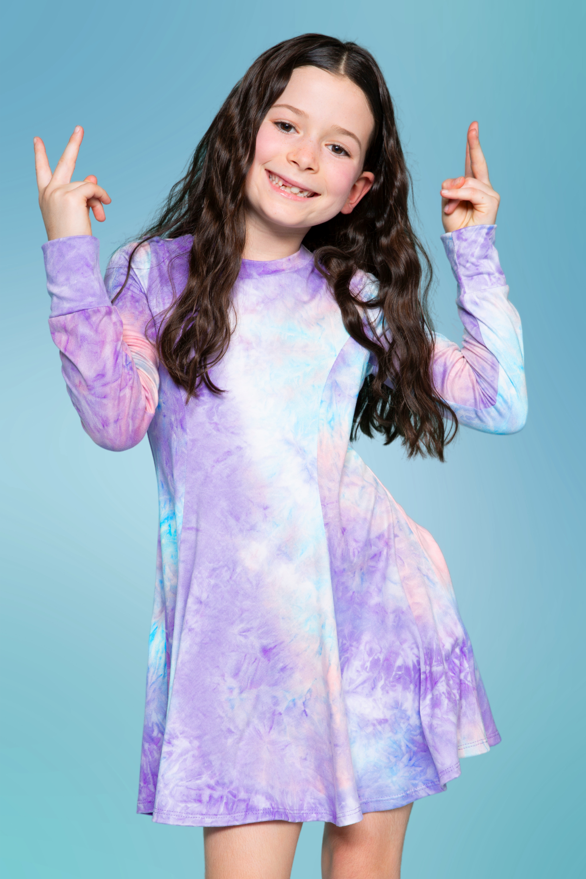 Simply Soft Long Sleeve Twirl Dress - Neon Lt Pink Leopard Splatter