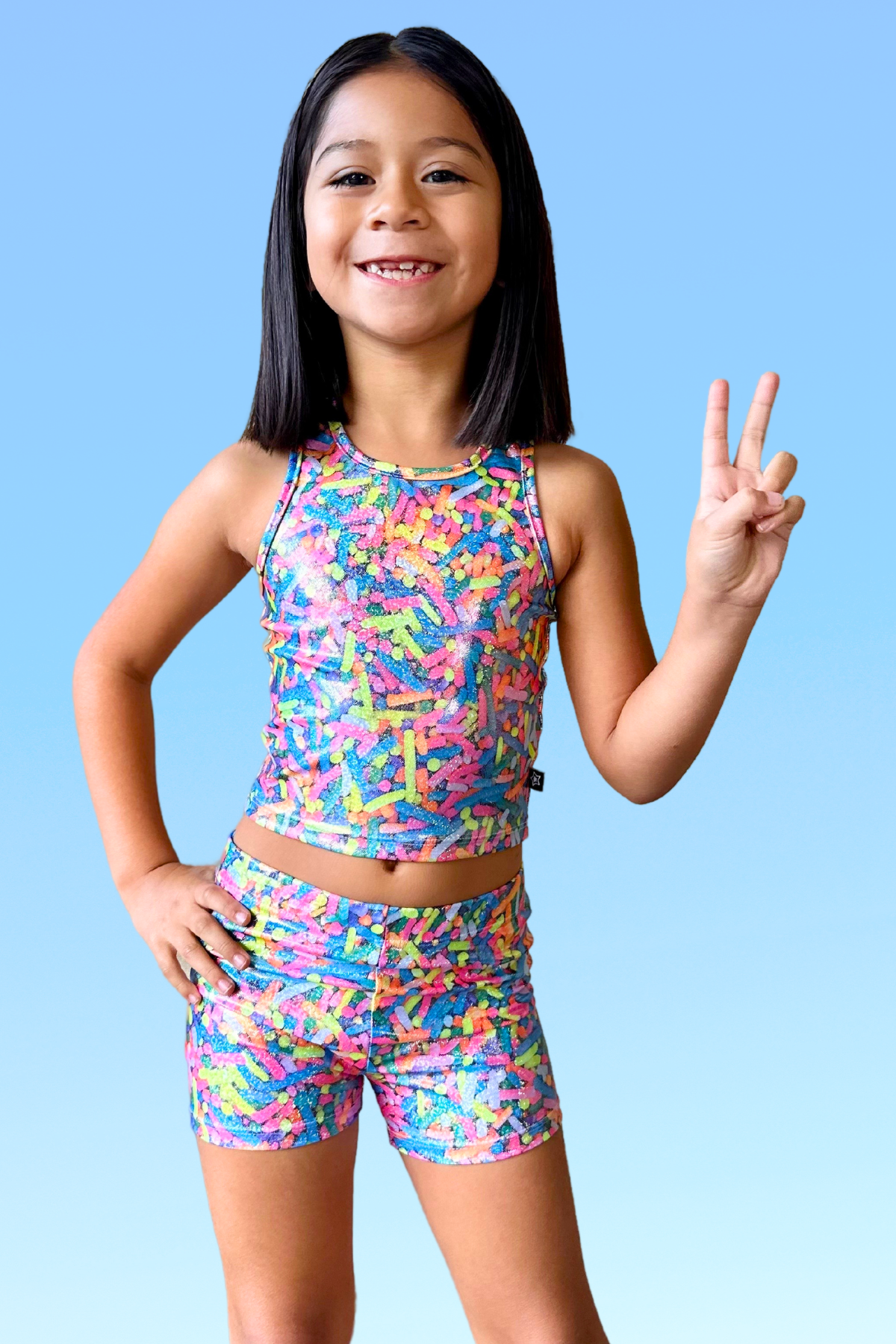 High Shine Cropped Racerback Tank & Tumble Short - Black Lollipops
