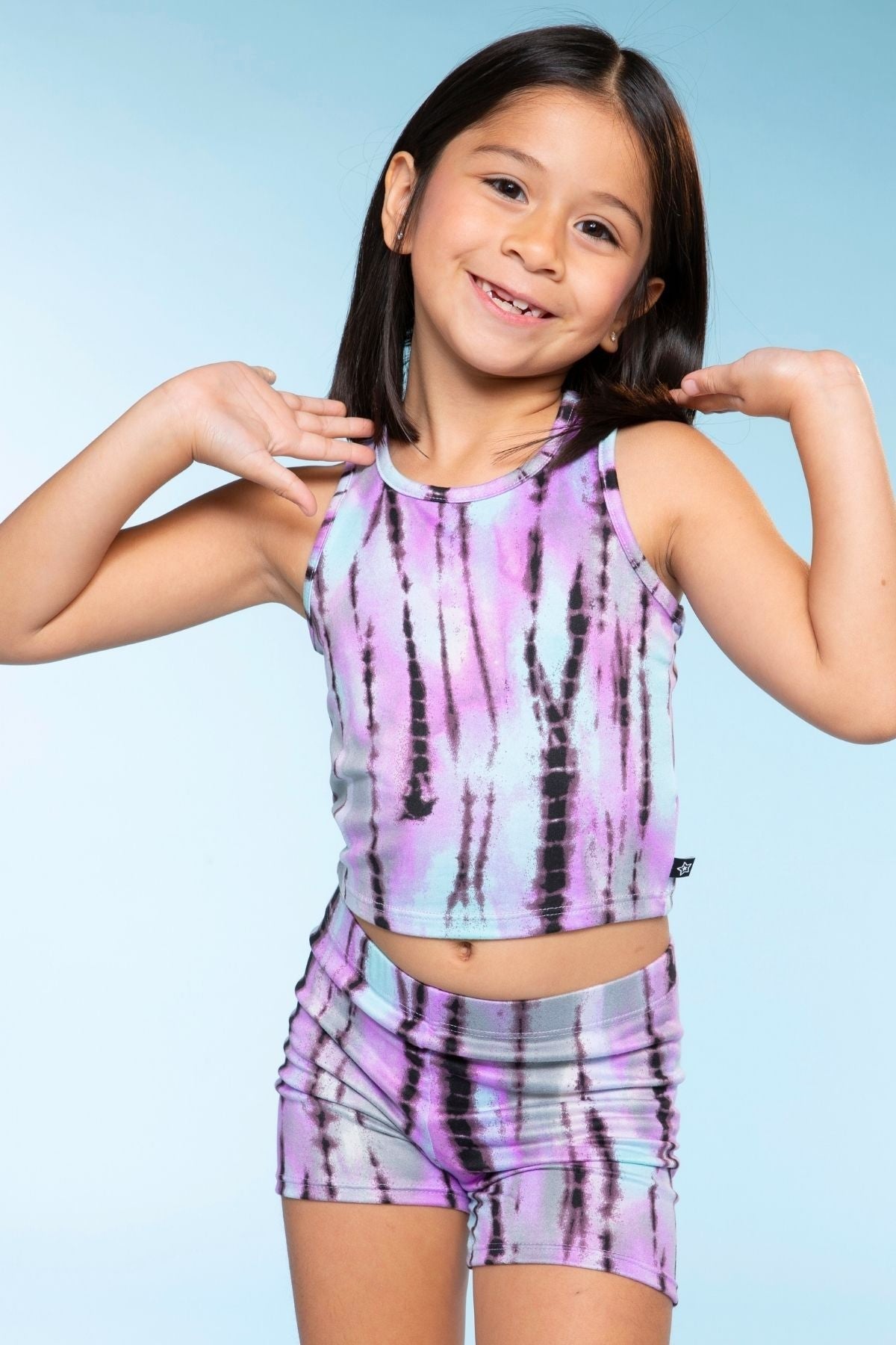Simply Soft Cropped Racerback Tank & Tumble Short - Lilac Rainbow Foil Hearts & Stars - NEW!