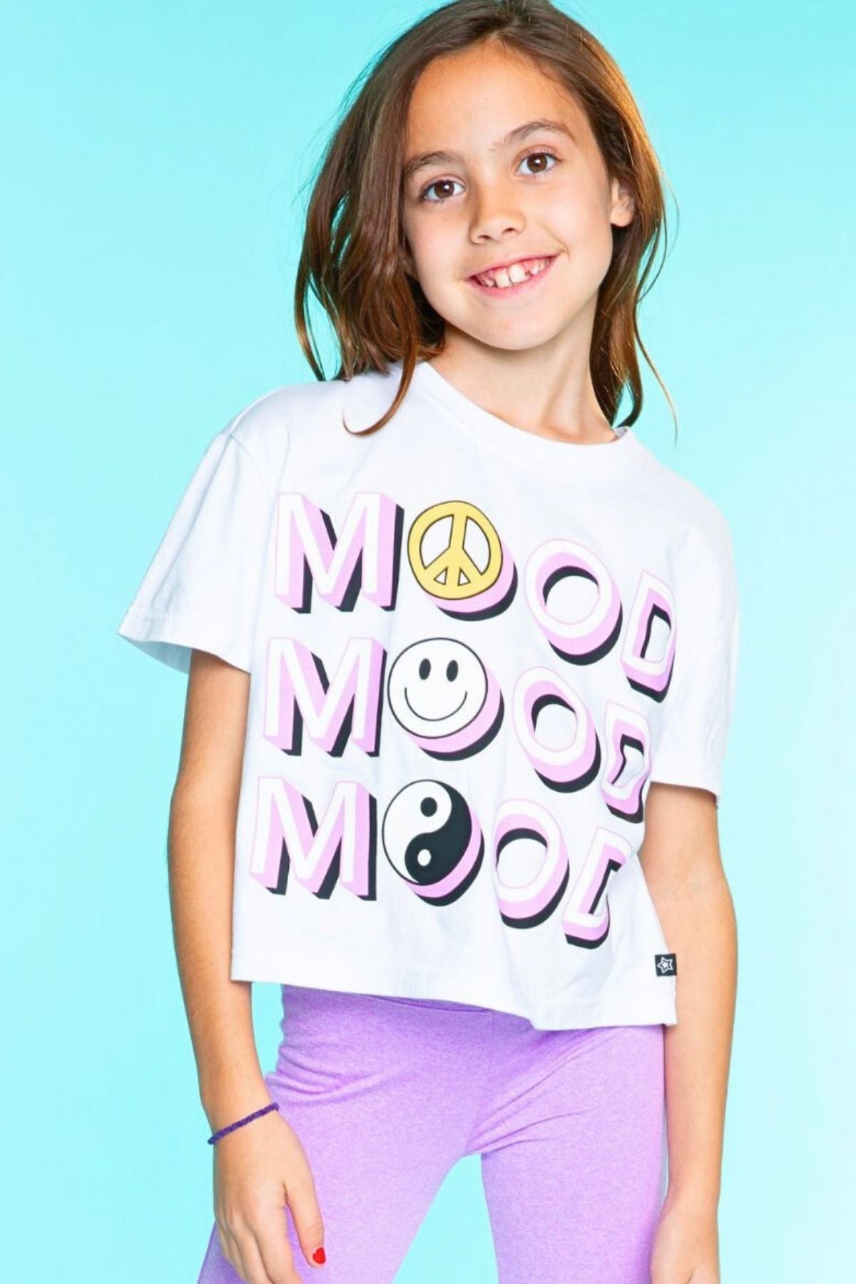Washed Cotton Drop Shoulder Tee - Heather Grey Rainbow Drip