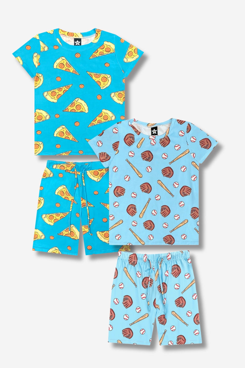 Multipack: Simply Soft Short Sleeve Tee & Lounge Short - Blue Pizza | Vintage Blue Baseball