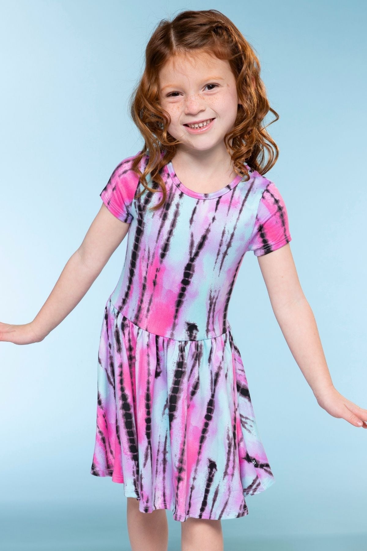 Simply Soft Short Sleeve Scoop Back Be Happy Dress - Pink Tie Dye Cherry Bow