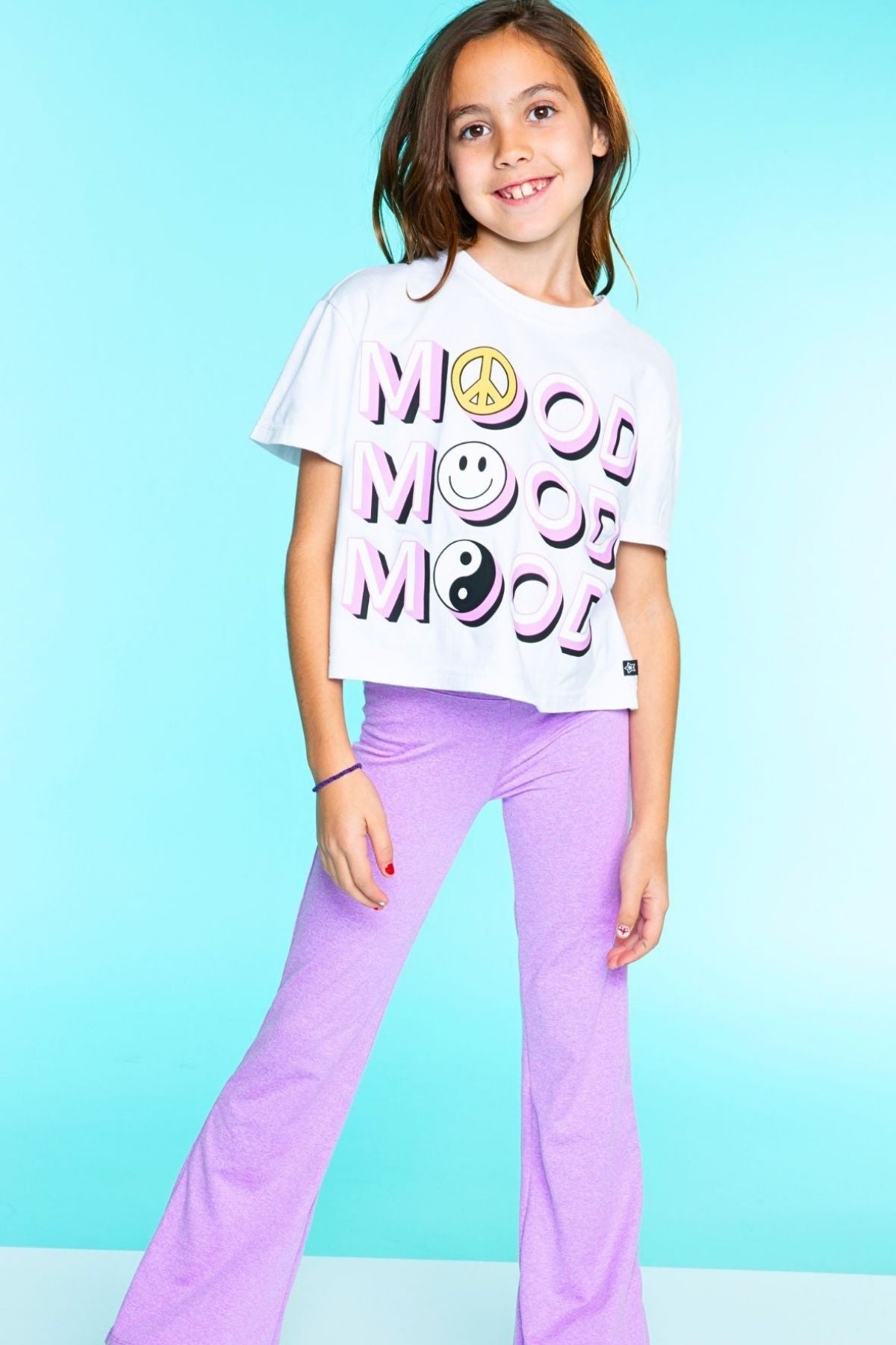 Washed Cotton Drop Shoulder Tee - Heather Grey Rainbow Drip