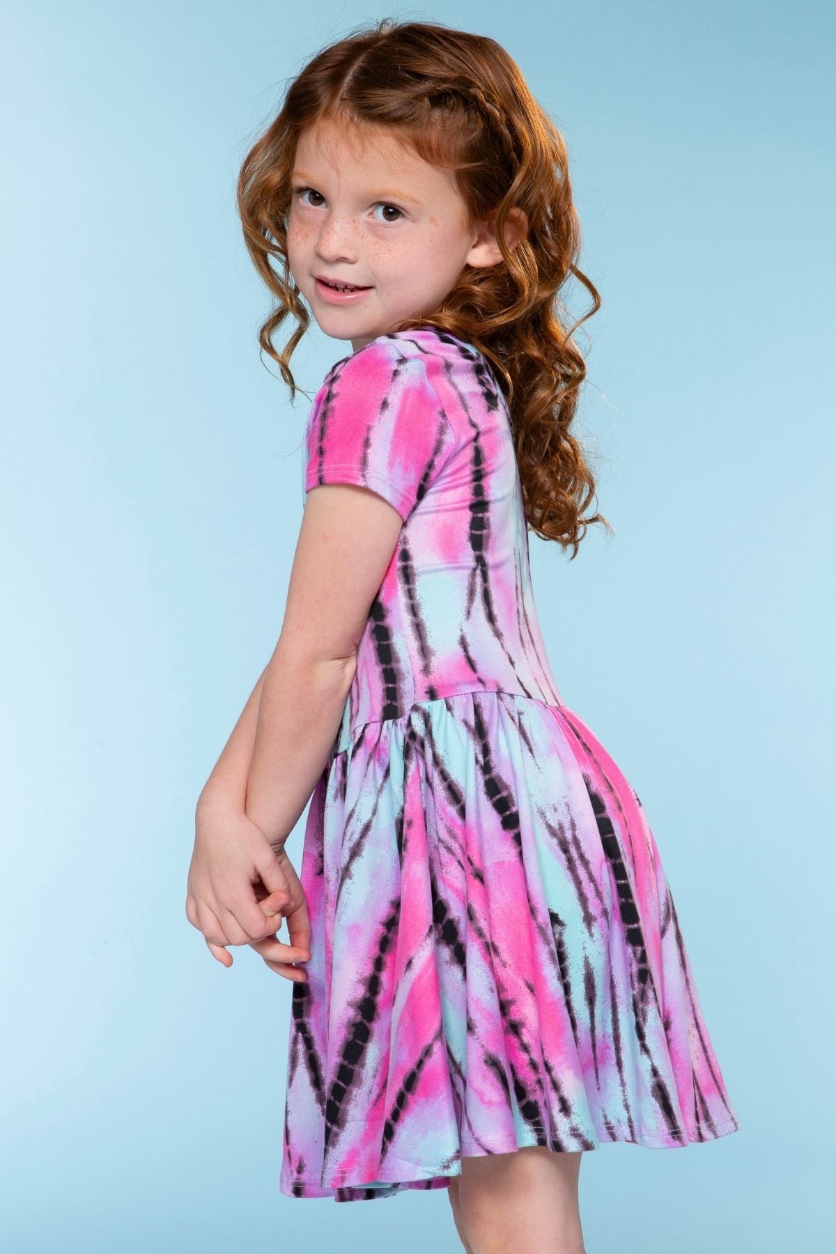 Simply Soft Short Sleeve Scoop Back Be Happy Dress - Neon Pink Sketch Emoji - NEW!