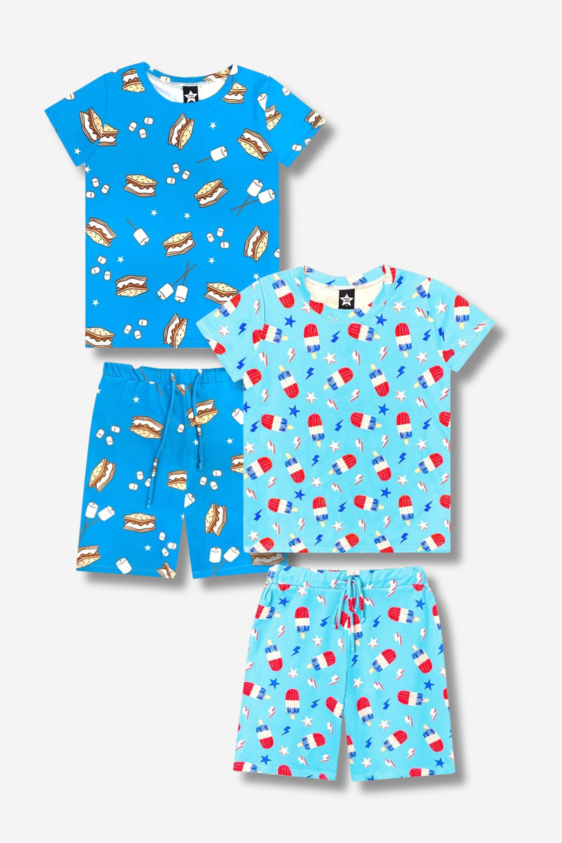 Multipack: Simply Soft Short Sleeve Tee & Lounge Short - Blue Lake S'mores | Ice Blue Bomb Pop