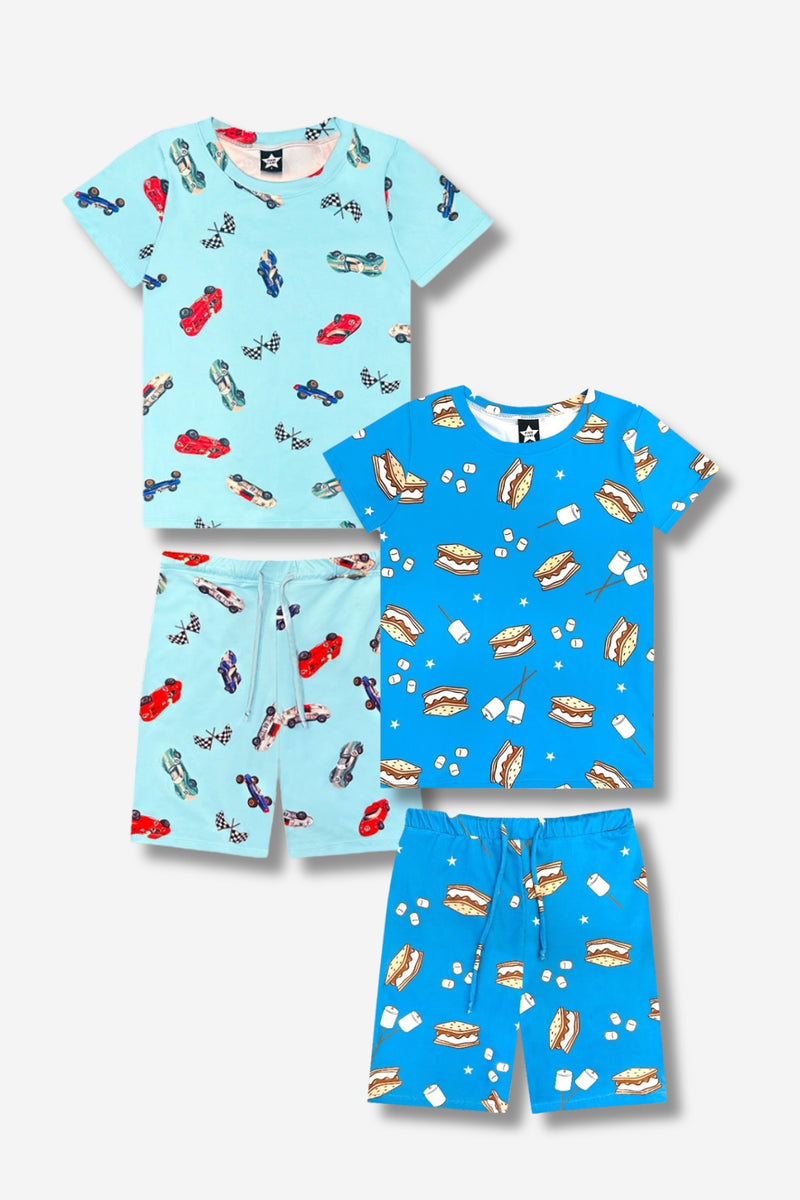 Multipack: Simply Soft Short Sleeve Tee & Lounge Short - Vintage Teal Race Car | Blue Lake S'mores