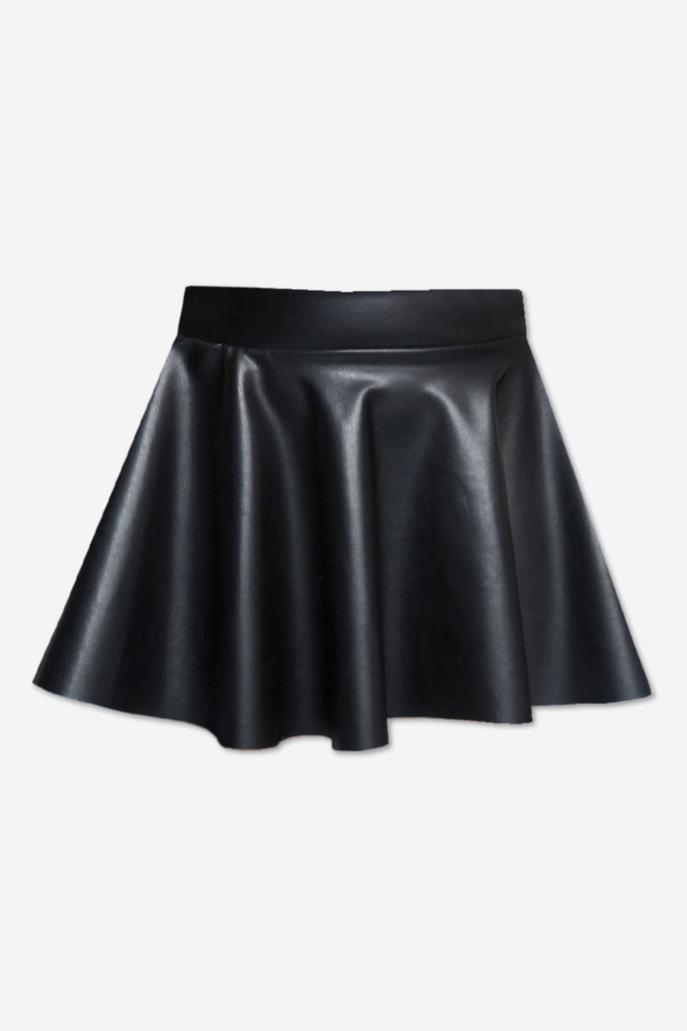 Mid Waist Skater Skirt - Black Pleather