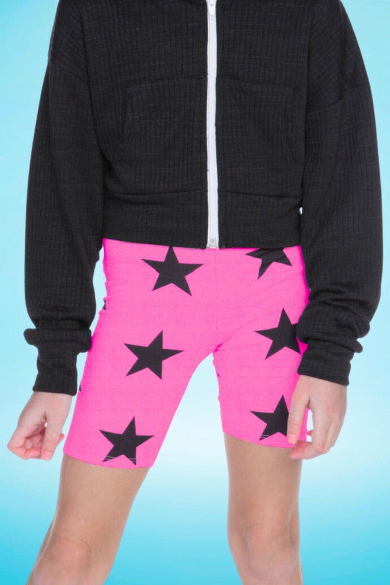 Simply Soft Luxe Biker Short - Neon Hot Pink Stars