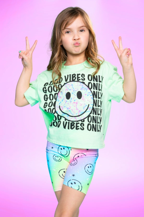 Washed Cotton Drop Shoulder Tee - Heather Grey Rainbow Drip